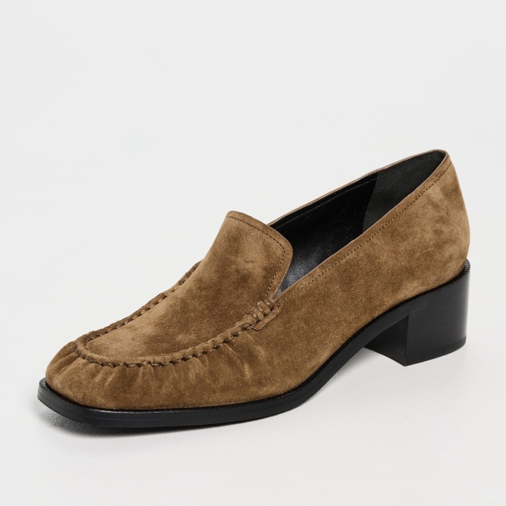 Vince Larose Suede Heel Loafers in Size 7 in Color Elm Wood